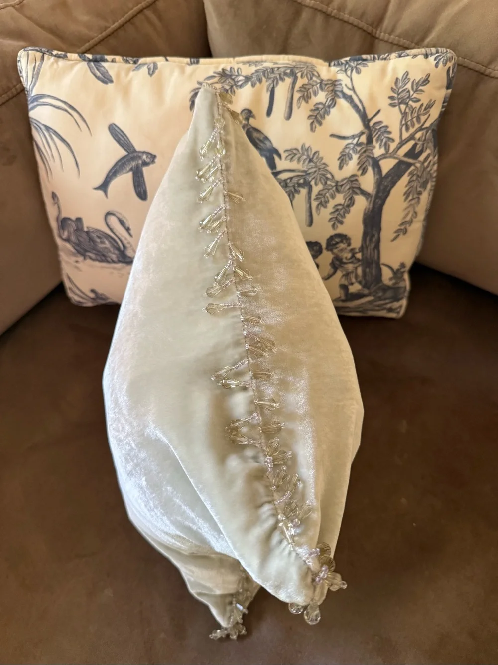 Set of 3 Decorative Throw Pillows in Blush Pink and Blue